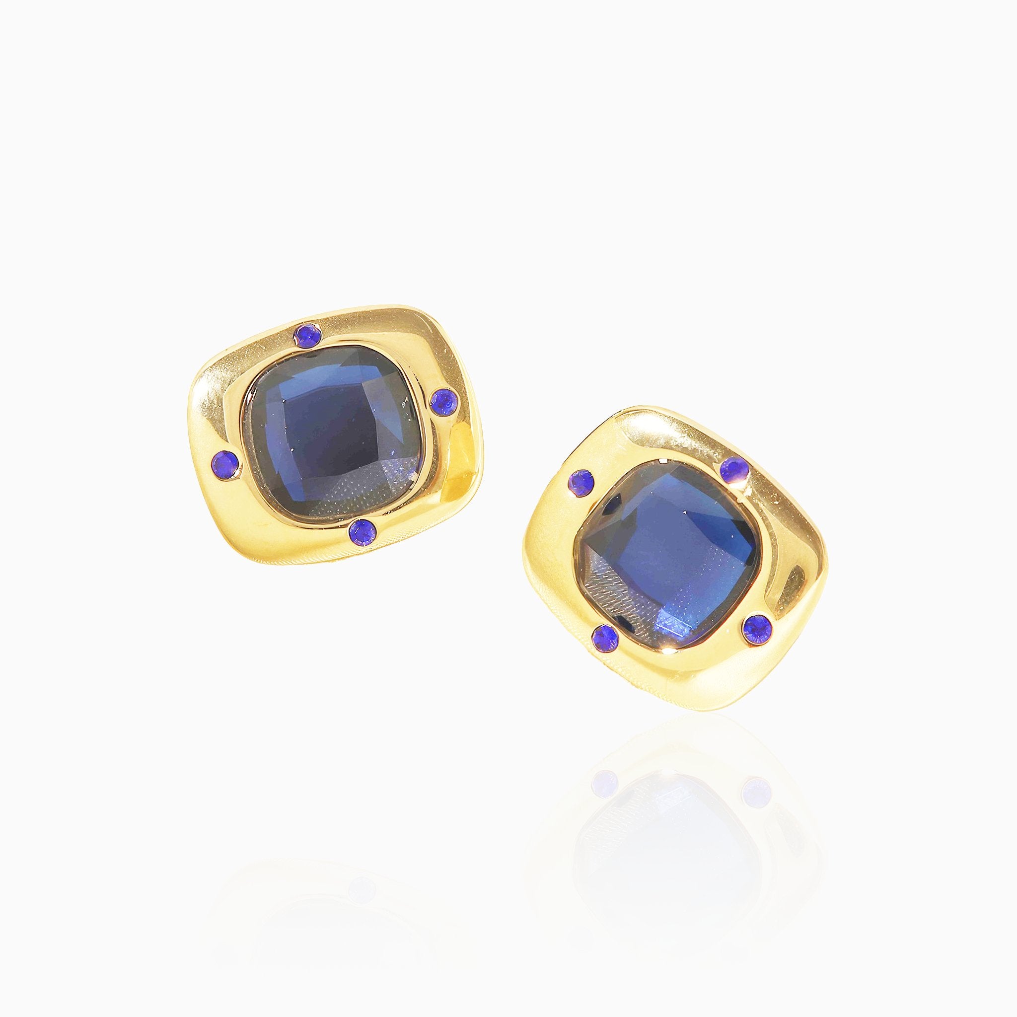 Square Earrings with Royal Blue Gemstones - Nobbier - Earrings - 18K Gold And Titanium PVD Coated Jewelry