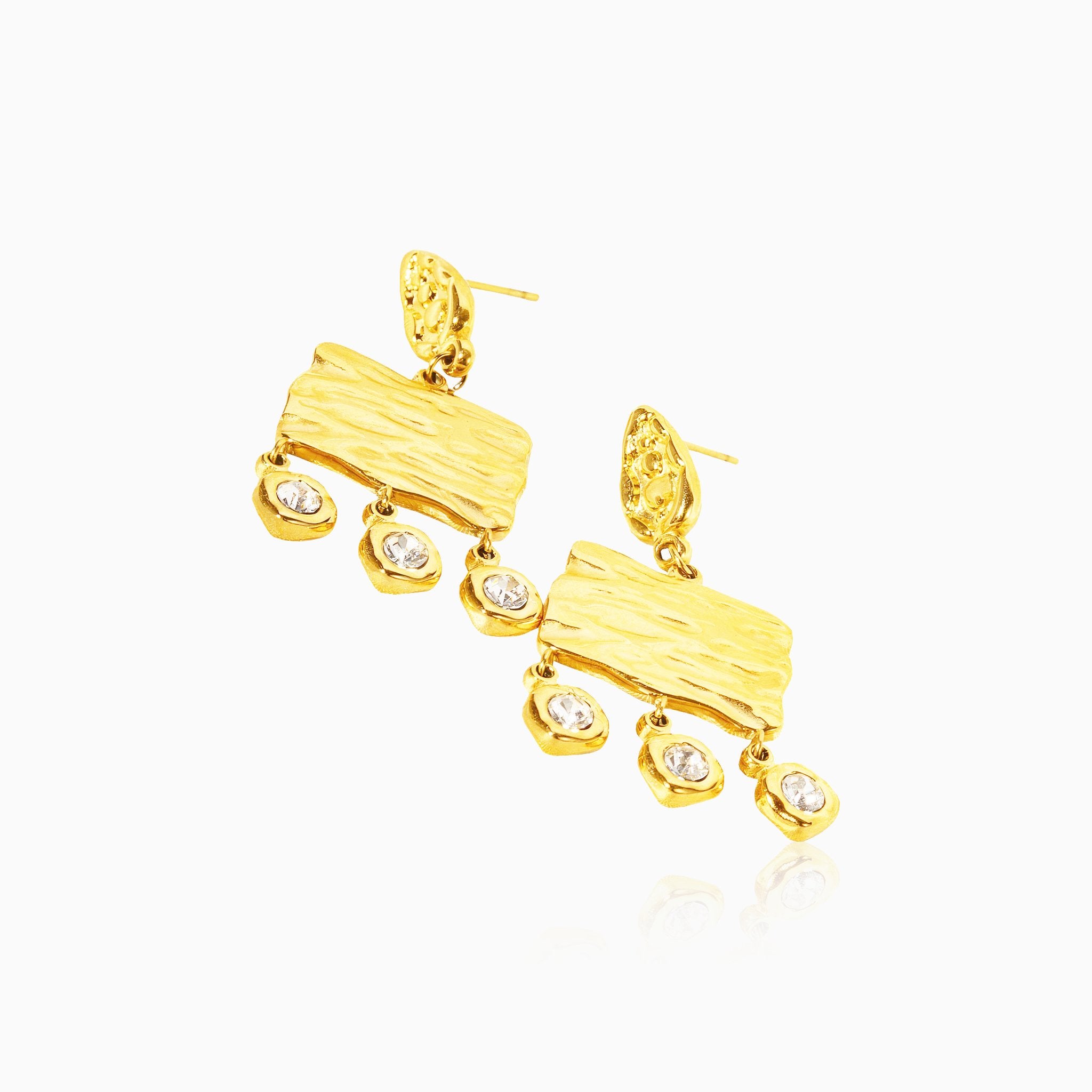 Square Plate Earrings with Gemstone Tassels - Nobbier - Earrings - 18K Gold And Titanium PVD Coated Jewelry