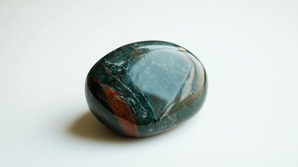 Oval-shaped aquamarine gemstone with vivid blue hues, displayed against a blurred succulent plant background.